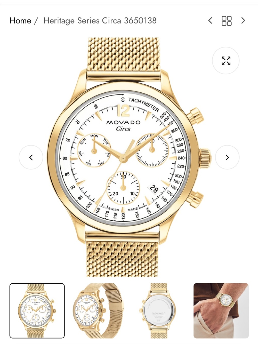 Movado heritage Circa Gold-Tone Men's Chronograph Watch